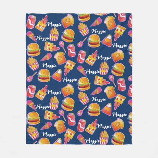 Aangepaste naam Junk Food Deken in Navy (Voorkant)