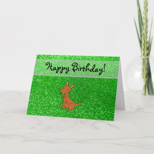 Aangepaste naam kangaroo groene glitter kaart (Voorkant)