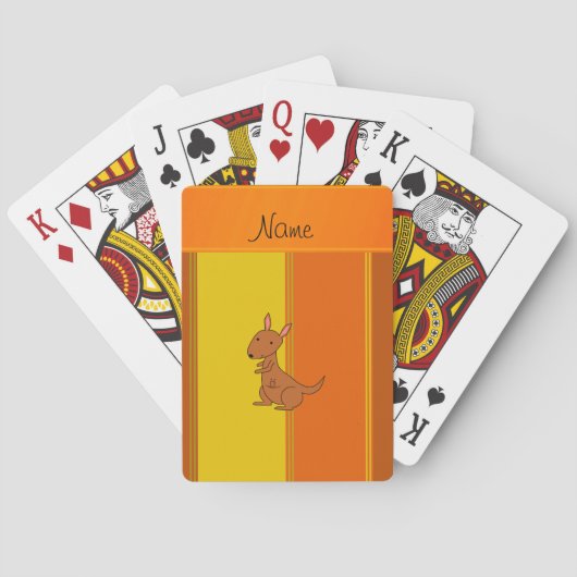 Aangepaste naam kangaroo oranje gele strepen speelkaarten (Achterkant)