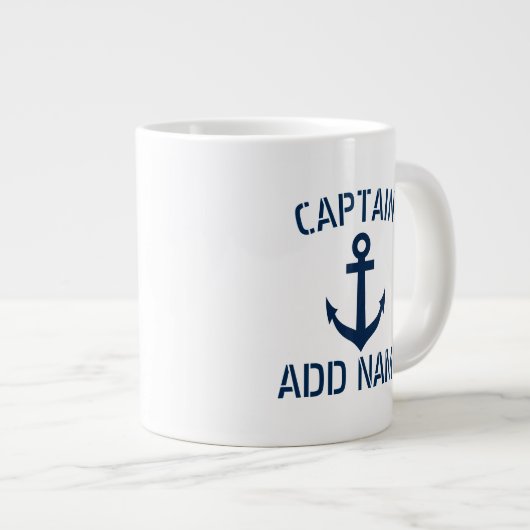 Aangepaste naam kapitein en anker grote jumbo-mok grote koffiekop (Voorkant rechts)