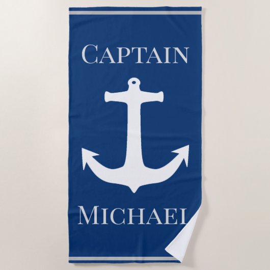 Aangepaste naam kapitein met Nautical Anchor op ma Strandlaken (Voorkant)