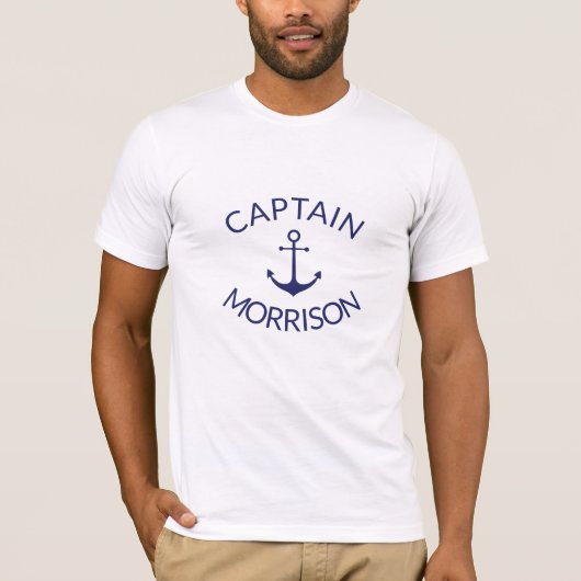 Aangepaste naam Kapitein nautische marine blauw an T-shirt (Voorkant)