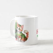 Aangepaste naam kat groen rood warme chocolademelk koffiemok (Voorkant links)