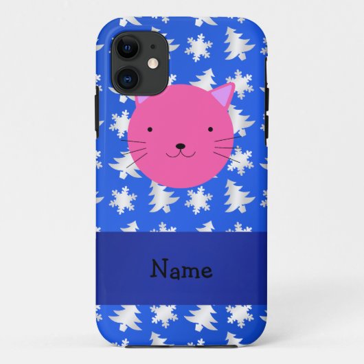Aangepaste naam kattenblauwe sneeuwvlokken bomen Case-Mate iPhone case (Achterkant)