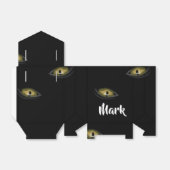 Aangepaste naam kattenogen op zwart bedankdoosjes (Uitgevouwen)