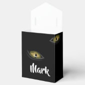 Aangepaste naam kattenogen op zwart bedankdoosjes (Geopend)