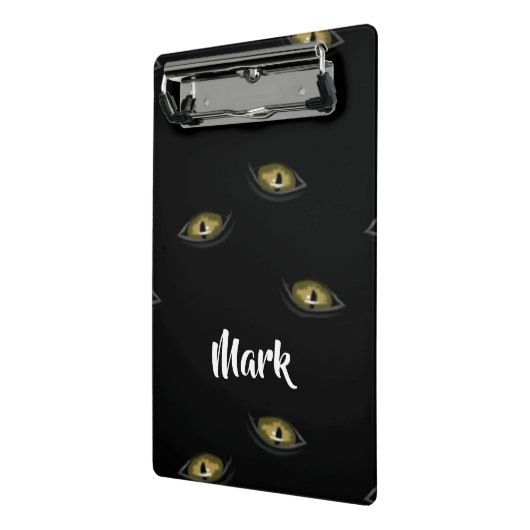 Aangepaste naam kattenogen op zwart mini klembord (Angled2)