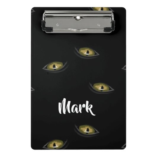 Aangepaste naam kattenogen op zwart mini klembord (Voorkant)