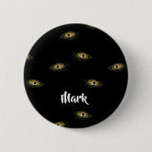 Aangepaste naam kattenogen op zwart ronde button 5,7 cm (Voorkant)