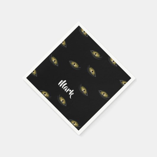 Aangepaste naam kattenogen op zwart servet (Hoek)