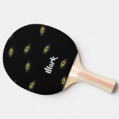 Aangepaste naam kattenogen op zwart tafeltennisbatje (Zijkant)