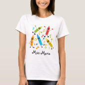 Aangepaste naam Kawaii Dancing Crayons Leraar T-shirt (Voorkant)
