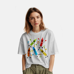Aangepaste naam Kawaii Dancing Crayons Leraar T-shirt