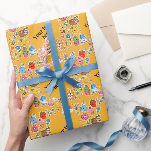 Aangepaste naam Kawaii stickerframe Cadeaupapier (Geschenken)