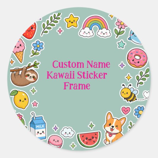 Aangepaste naam Kawaii stickerframe Ronde Sticker (Voorkant)