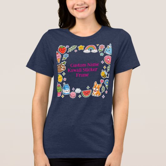 Aangepaste naam Kawaii stickerframe Tri-Blend Shirt (Voorkant)
