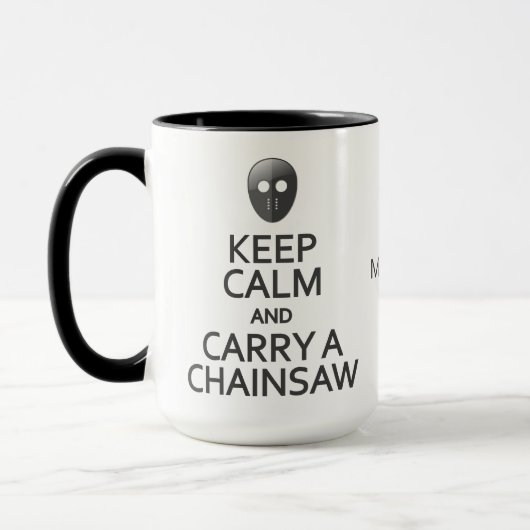 Aangepaste naam Keep Calm & Carry een kettingzaag  Mok (Links)