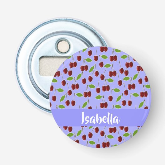 Aangepaste naam kersen patroon blauw button flesopener (Voorkant)