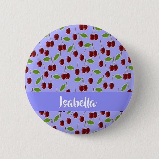 Aangepaste naam kersen patroon blauw ronde button 5,7 cm (Voorkant)