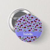 Aangepaste naam kersen patroon blauw ronde button 5,7 cm (Voorkant /achterkant)