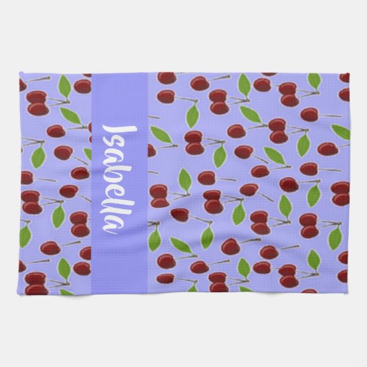 Aangepaste naam kersen patroon blauw theedoek (Horizontaal)