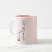 Aangepaste naam kersenbloesem maart geboortebloem tweekleurige koffiemok (Voorkant links)