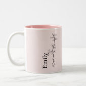 Aangepaste naam kersenbloesem maart geboortebloem tweekleurige koffiemok (Links)
