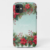 Aangepaste Naam Kerst Bloemen Waterverf Poinsettia Case-Mate iPhone Case (Achterkant)