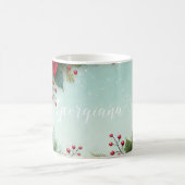 Aangepaste Naam Kerst Bloemen Waterverf Poinsettia Koffiemok (Center)