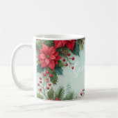 Aangepaste Naam Kerst Bloemen Waterverf Poinsettia Koffiemok (Links)