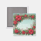 Aangepaste Naam Kerst Bloemen Waterverf Poinsettia Magneet (Voorkant / Achterkant)