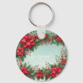 Aangepaste Naam Kerst Bloemen Waterverf Poinsettia Sleutelhanger (Achterkant)