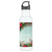 Aangepaste Naam Kerst Bloemen Waterverf Poinsettia Waterfles (Voorkant)