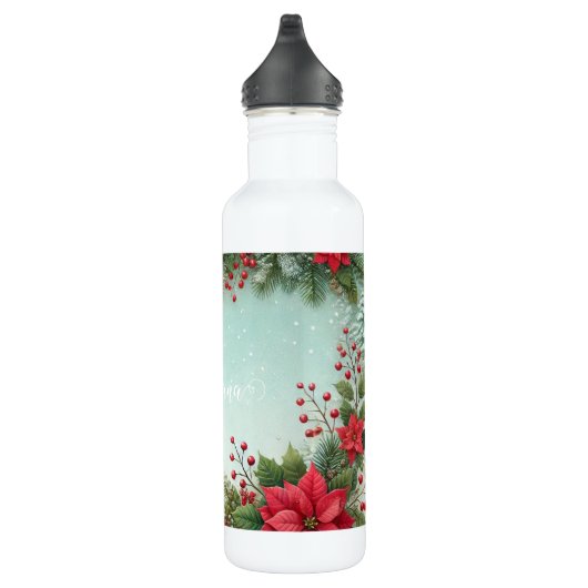 Aangepaste Naam Kerst Bloemen Waterverf Poinsettia Waterfles (Rechts)