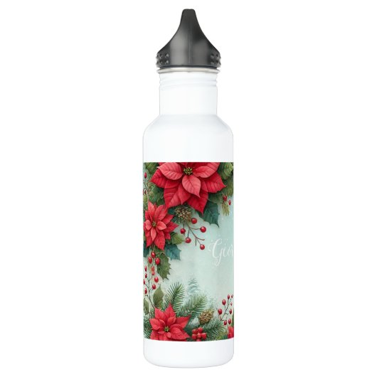 Aangepaste Naam Kerst Bloemen Waterverf Poinsettia Waterfles (Links)