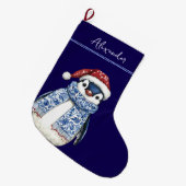 Aangepaste Naam Kerst Chinoiserie Penguin Grote Kerstsok (Voorkant (Hangend))