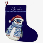 Aangepaste Naam Kerst Chinoiserie Penguin Grote Kerstsok (Voorkant)