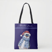 Aangepaste Naam Kerst Chinoiserie Penguin Tote Bag (Voorkant)