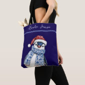 Aangepaste Naam Kerst Chinoiserie Penguin Tote Bag (Dichtbij)