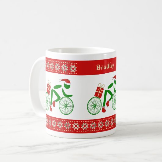 Aangepaste naam kerst fietsers koffiemok (Voorkant links)