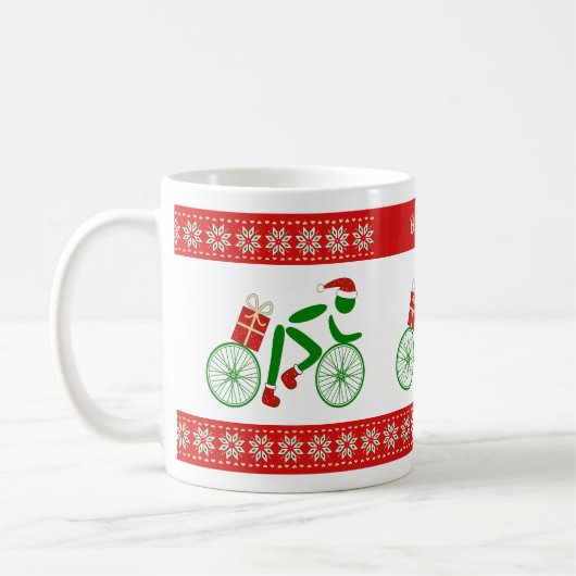 Aangepaste naam kerst fietsers koffiemok (Links)