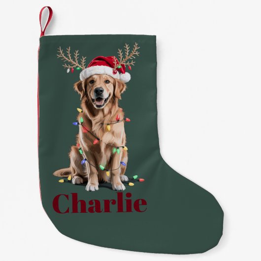 Aangepaste Naam Kerst Golden Retriever Hond Kleine Kerstsok (Voorkant)