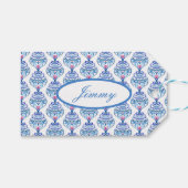 Aangepaste naam Kerst ornamenten in blauw Cadeaulabel (Voorkant (Horizontaal))