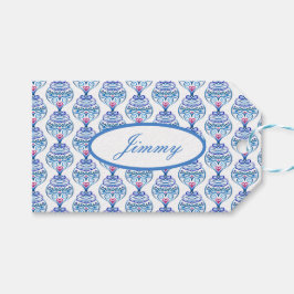 Aangepaste naam Kerst ornamenten in blauw Cadeaulabel