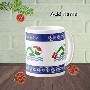 Aangepaste naam kerst zwemmers koffiemok