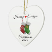 Aangepaste naam kerstcadeau voor koppels | keramisch ornament (Links)