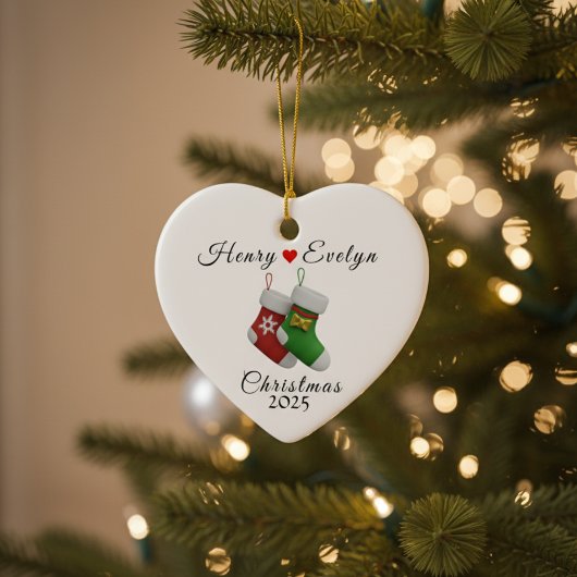 Aangepaste naam kerstcadeau voor koppels | keramisch ornament