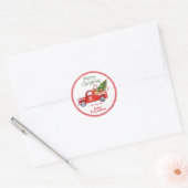 Aangepaste naam kerstfeestdag met rood vrachtwage ronde sticker (Envelop)