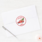 Aangepaste naam  kerstfeestdag met rood vrachtwage ronde sticker (Envelop)