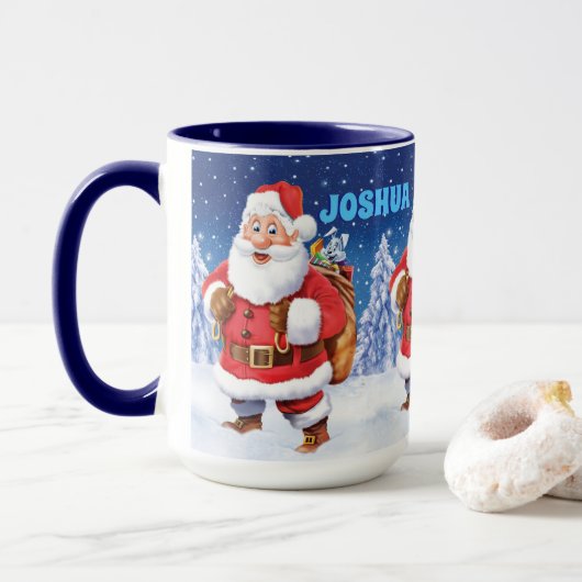 Aangepaste naam kerstkoffie-mok, Jolly Santas. Mok (Met donut)